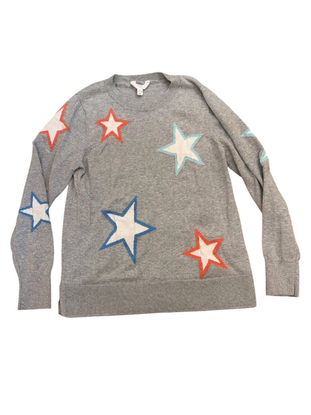 Time And Tru Sweater Large Womens Grey Star Print Pullover Cotton Blend Casual
